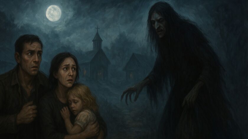 Ilustração em estilo semi-realista mostrando uma figura feminina de aparência reptiliana, inspirada na Cuca do folclore brasileiro. Ela surge em meio a uma névoa azulada, com olhos brilhantes e expressão enigmática, enquanto segura uma lamparina que ilumina parcialmente seu rosto. O ambiente é sombrio e mágico, remetendo a uma floresta à noite.