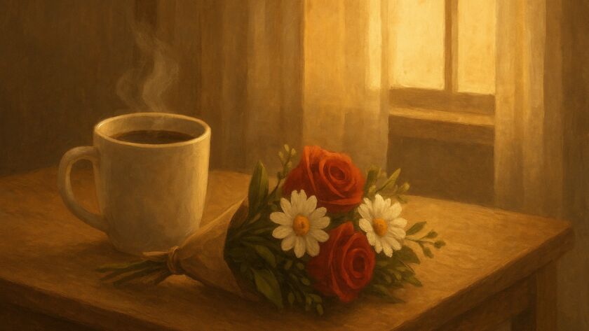 Romantismo no casamento representado por flores e café sobre a mesa