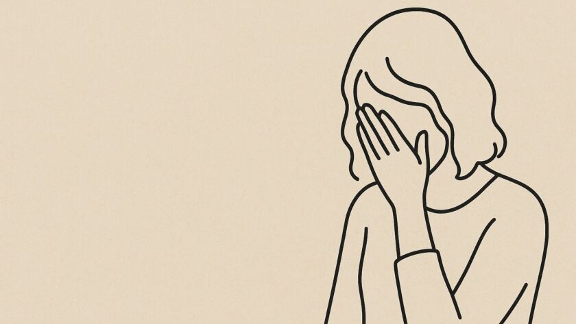 Ilustração minimalista em traços finos, mostrando uma pessoa sentada e inclinada à frente, com a cabeça apoiada sobre as mãos, em postura introspectiva. Linhas suaves formam um fundo abstrato que sugere fluxo de pensamentos e movimento interior. A composição é limpa, em tons neutros, evocando silêncio, reflexão profunda e sensação de vulnerabilidade criativa.