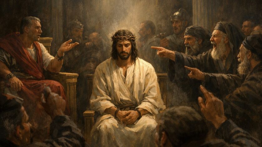 Jesus em silêncio diante de Pilatos simbolizando a fortaleza