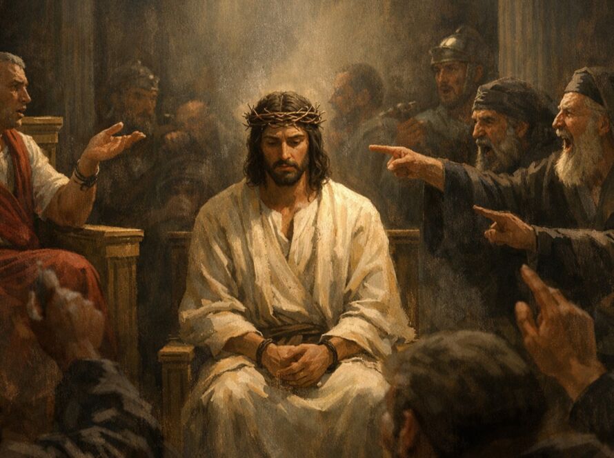 Jesus em silêncio diante de Pilatos simbolizando a fortaleza