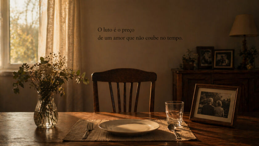 cadeira vazia à mesa com luz suave