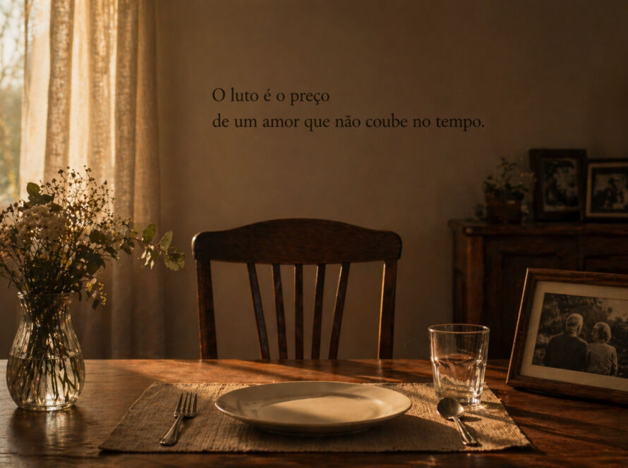 cadeira vazia à mesa com luz suave