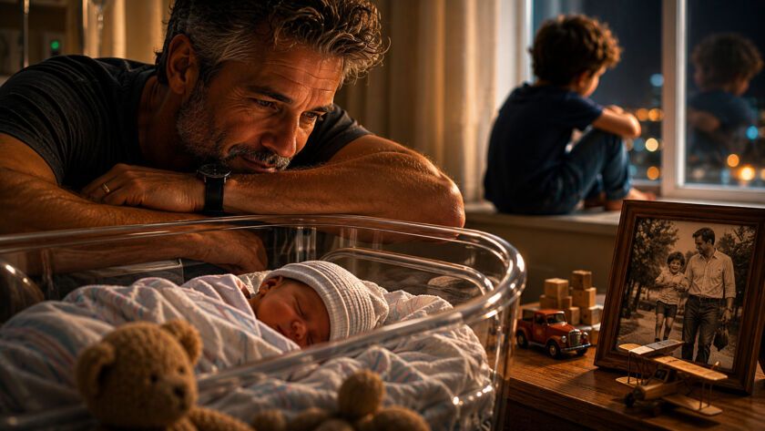 pai observando filho pequeno dormir