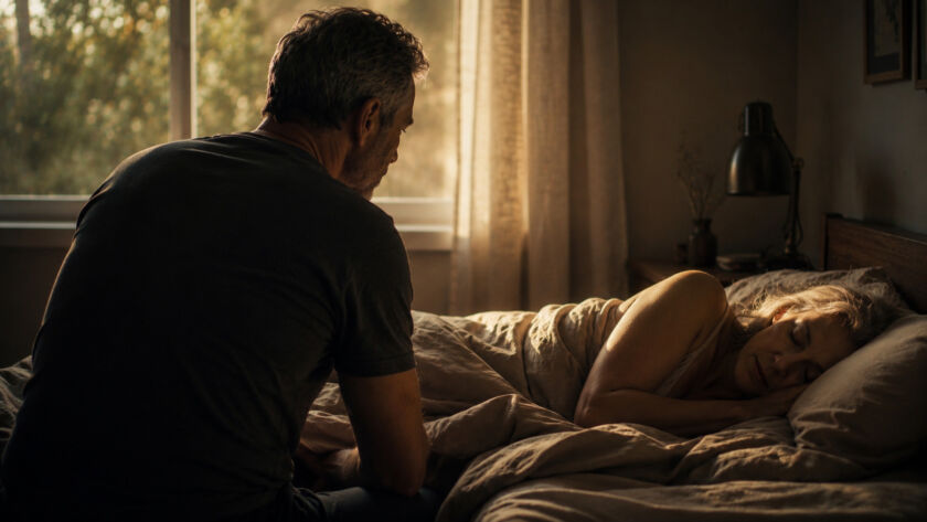 homem observando esposa dormir