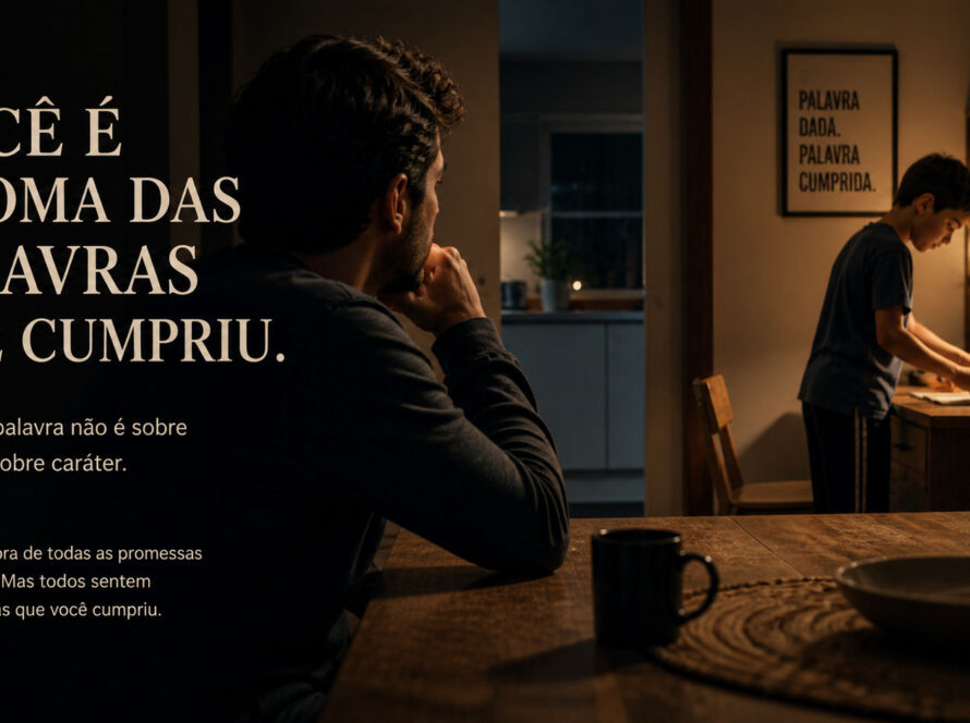 Pai observando filho cumprir tarefa após promessa, simbolizando responsabilidade e formação de caráter